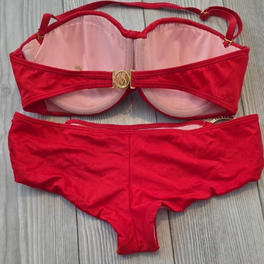 Victoria's Secret Red Bikini with Gold Ring Detail - Picture 5 of 6